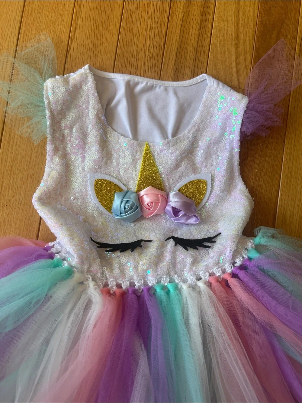 Unicorn Tulle Dress Costume - Pastel Multicolor size small